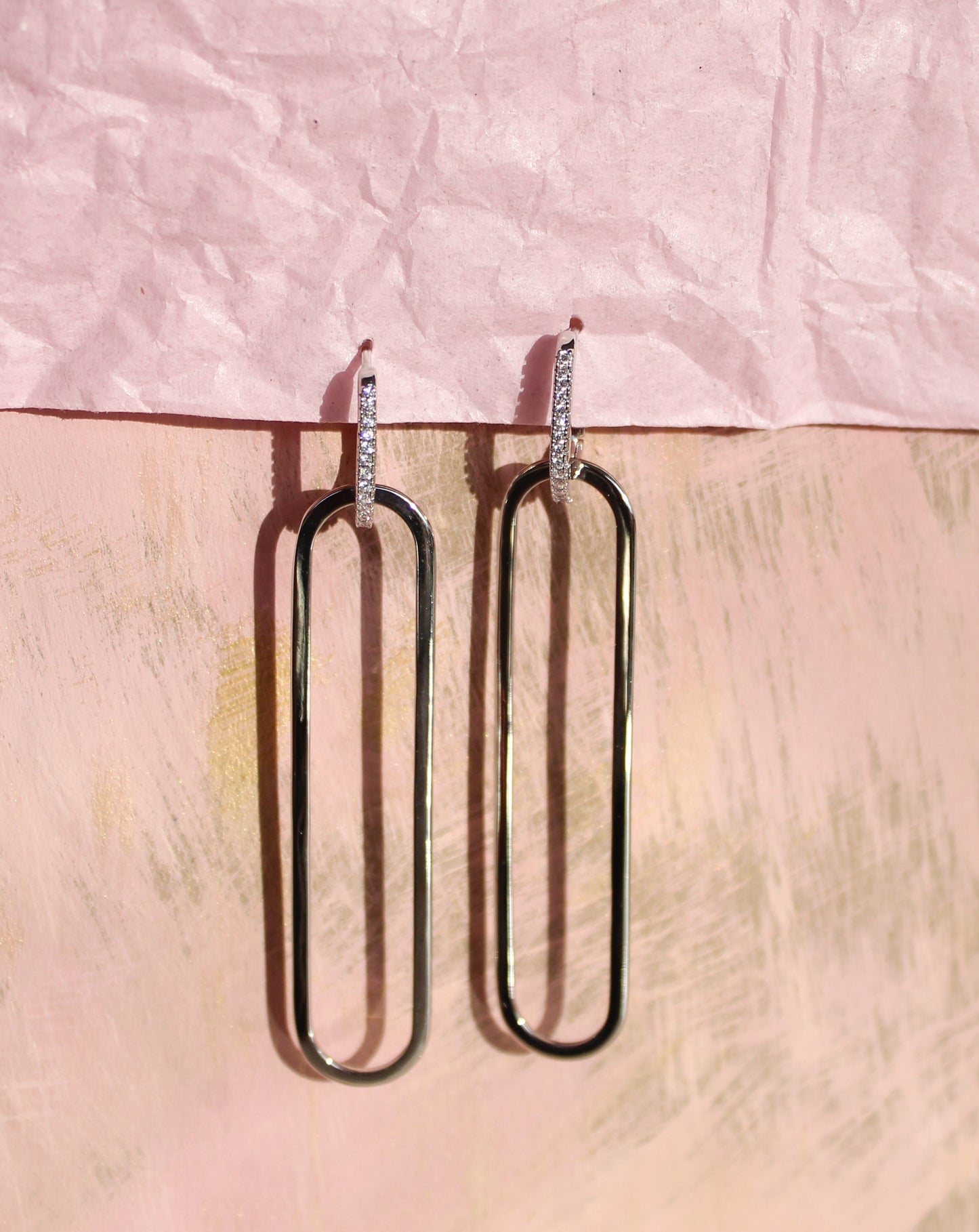 Silver PaperClip Drop CZ Pave Earrings