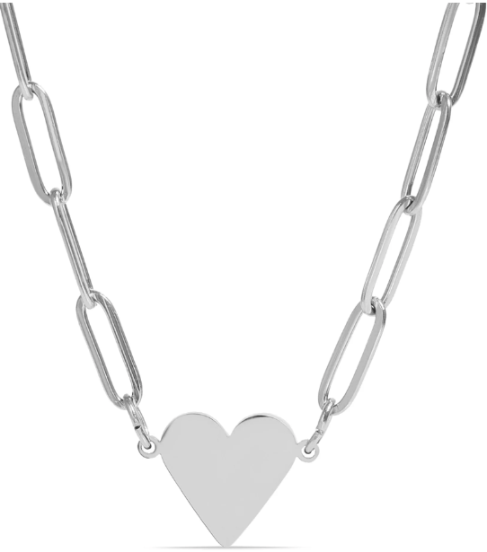 Heart Paperclip Necklace Silver