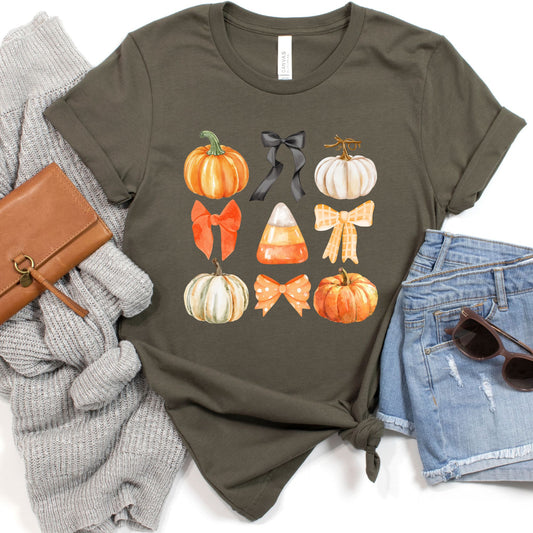 Bows, Pumpkins and Candy Corn Short Sleeve Tee