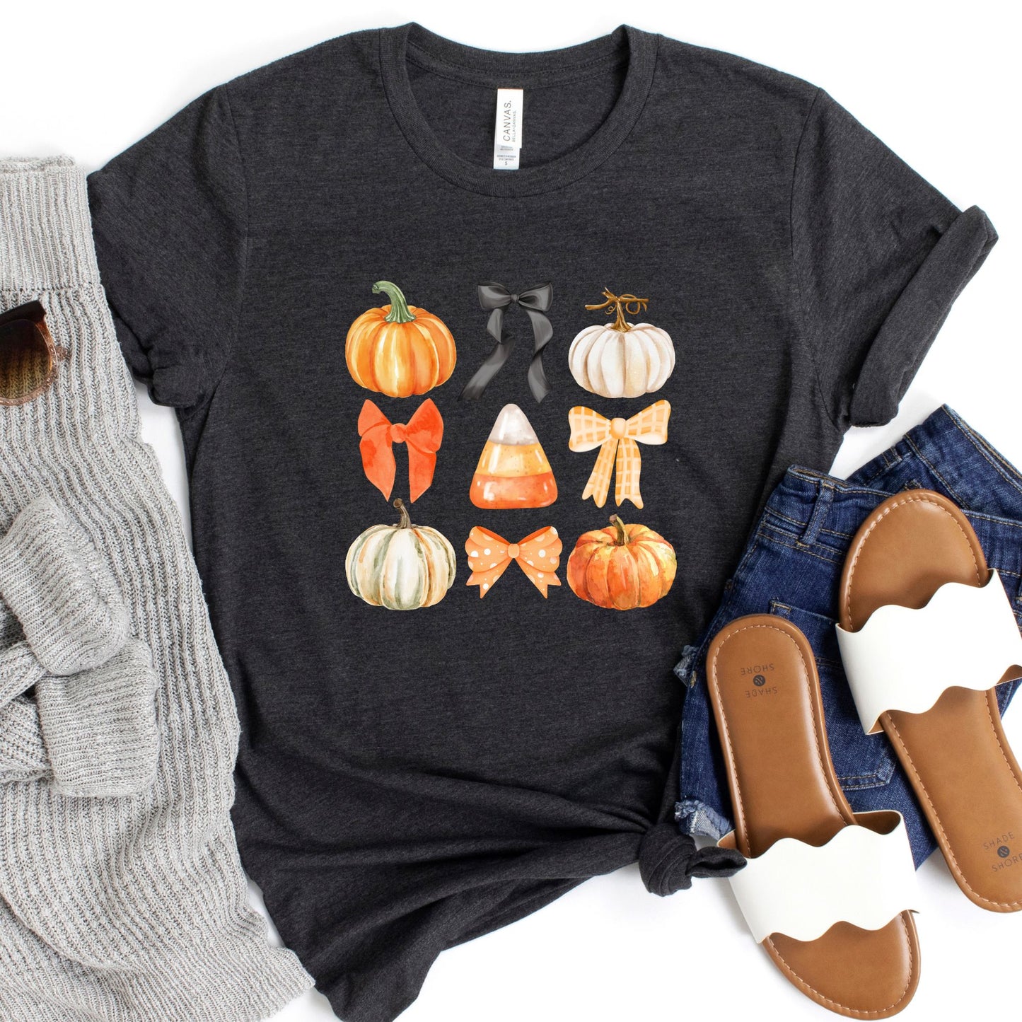 Bows, Pumpkins and Candy Corn Short Sleeve Tee