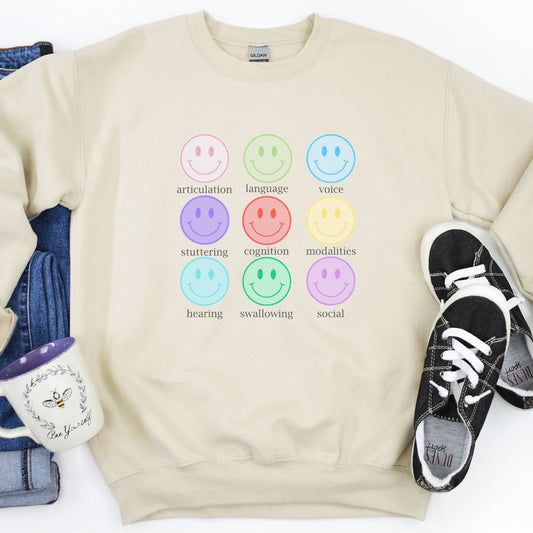 Speech Pathology Nine Patch Smilies Crewneck Sweatshirt