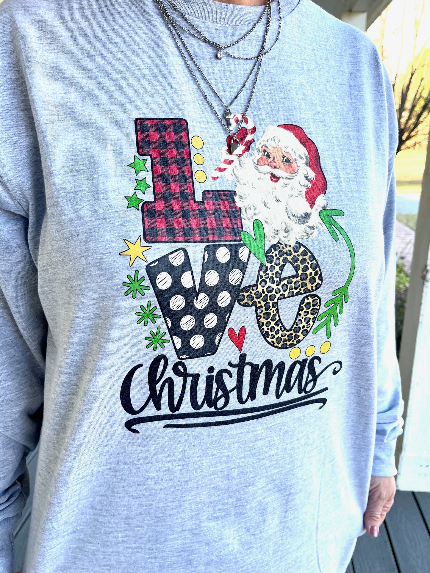 Love, Christmas, Santa Long Sleeve Crewneck Tee