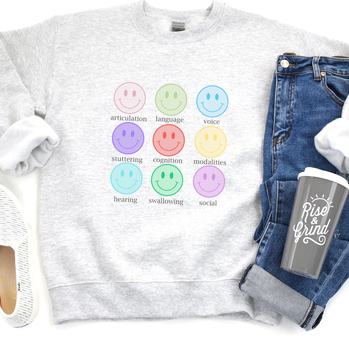 Speech Pathology Nine Patch Smilies Crewneck Sweatshirt