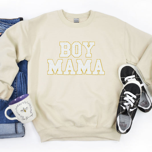 Boy Mama in Varsity Letters Crewneck Sweatshirt