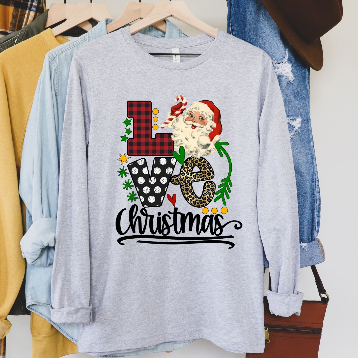 Love, Christmas, Santa Long Sleeve Crewneck Tee